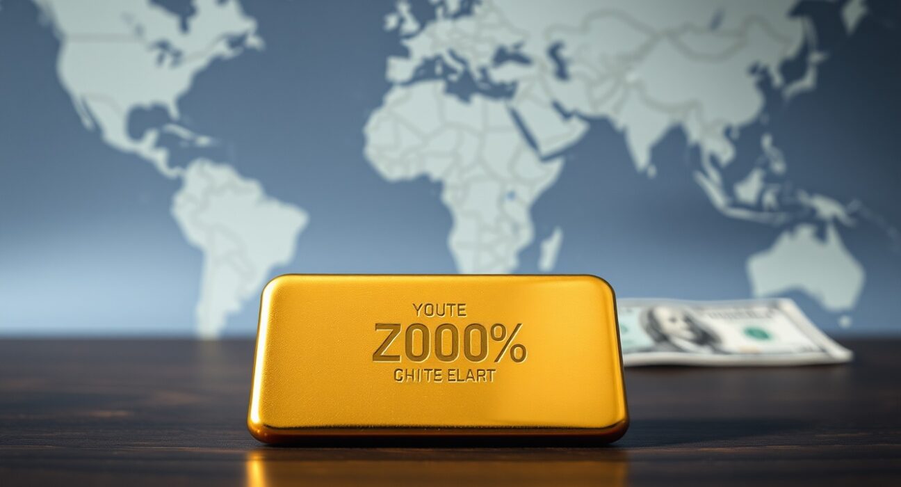 Gold bar reflecting light on dark surface, representing gold price above $4,650 amid US Dollar weakness due to Iran peace hopes.