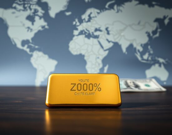 Gold bar reflecting light on dark surface, representing gold price above $4,650 amid US Dollar weakness due to Iran peace hopes.