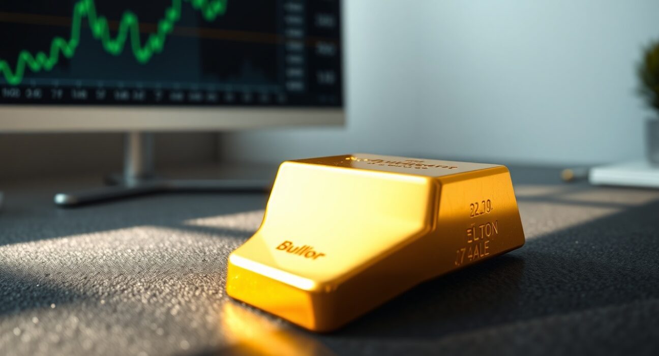 Gold bullion bar representing the current market price advance and weekly decline in precious metals trading.