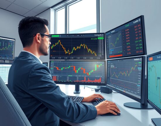 Professional trader analyzing gold price charts and US dollar impact on commodity markets in 2025