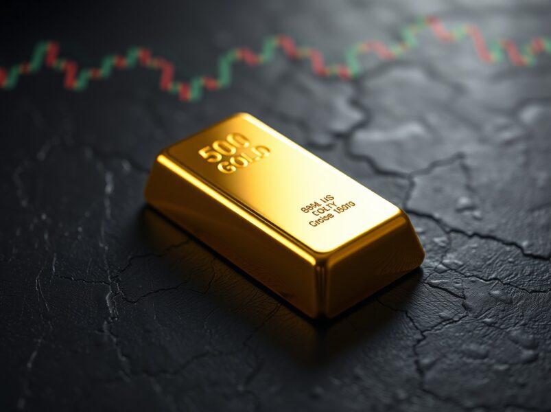 Gold bullion bar representing current market analysis and price pressure below $4,800 amid USD strength.