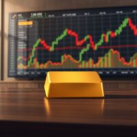 Gold bullion bar in a financial setting representing market analysis on price stagnation and inflation.