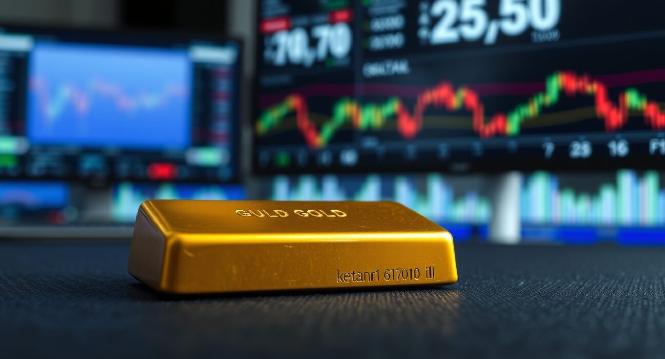Gold bullion bar representing market analysis of gold prices amid changing yields and dollar strength.