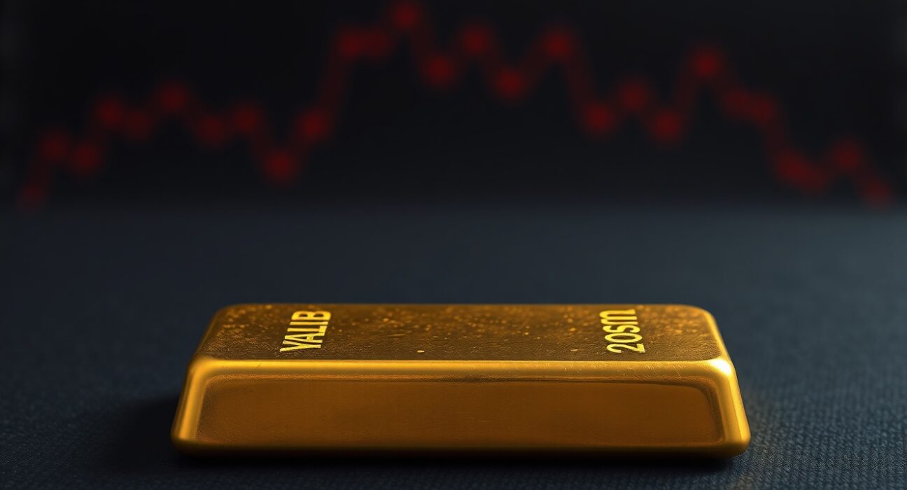 Gold bullion bar representing the gold price crash amid rising US Treasury yields and delayed Federal Reserve action.
