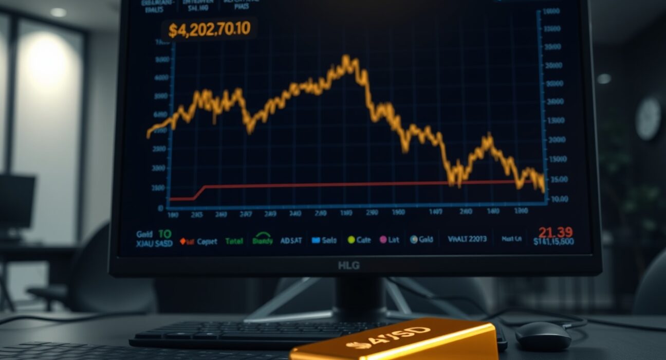 Gold price chart declining as inflation data and oil prices impact commodity markets.