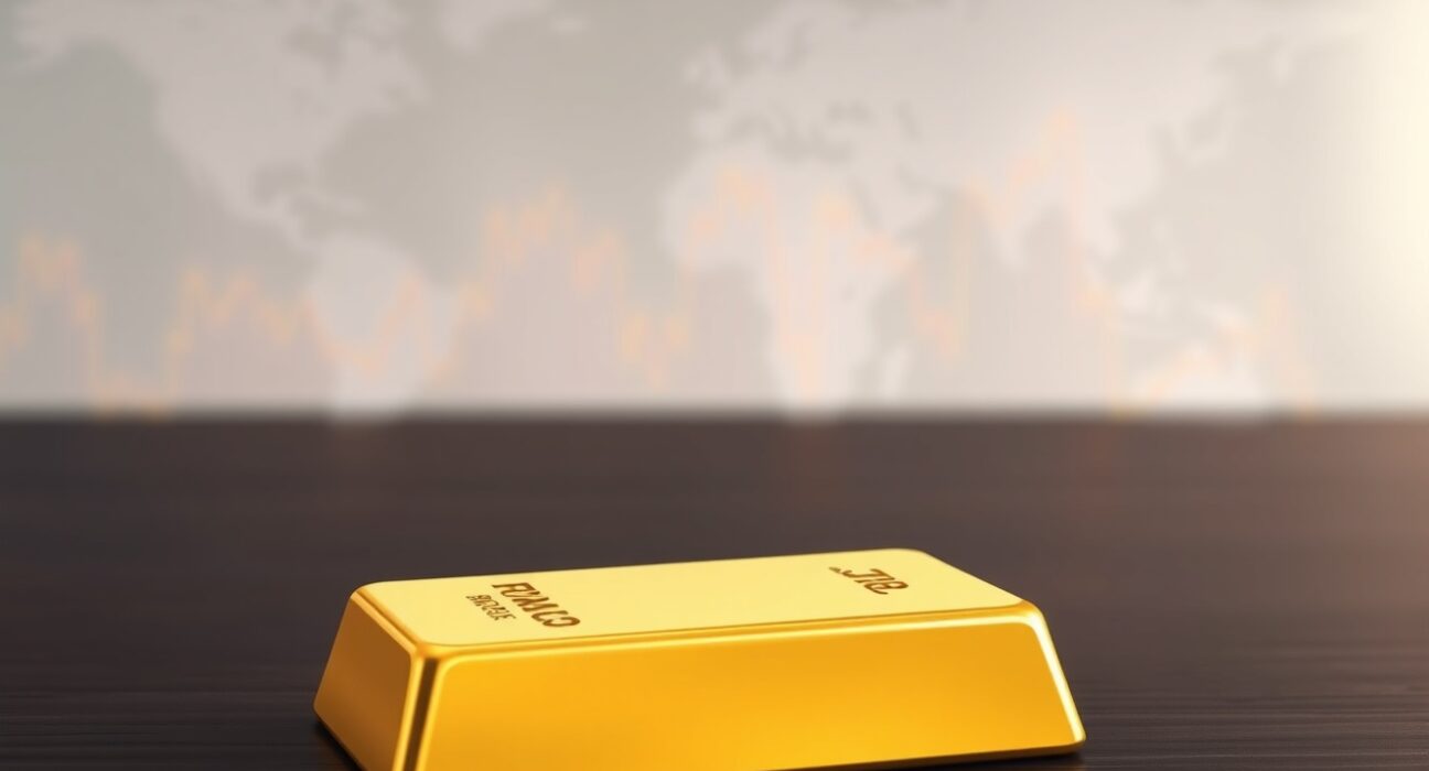 Gold bullion bar representing falling gold prices amid geopolitical and economic uncertainty.