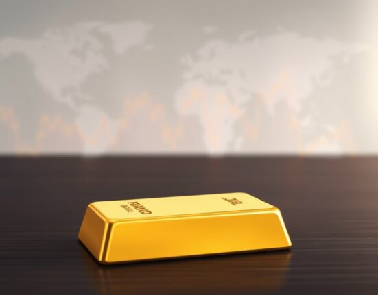 Gold bullion bar representing falling gold prices amid geopolitical and economic uncertainty.