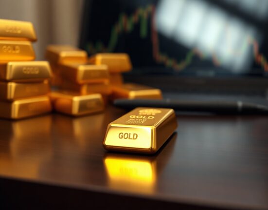 Gold bar on dark wooden surface with soft lighting, representing gold market stability and central bank demand.