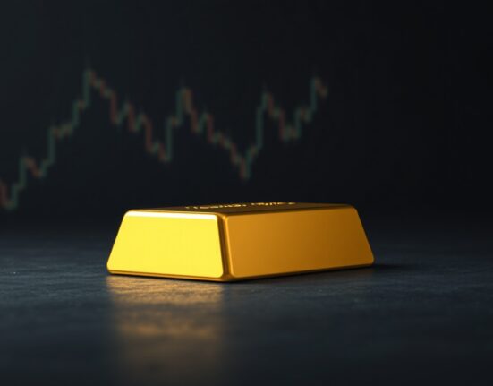 Gold bullion bar representing market analysis of gold price trends amid Federal Reserve policy.