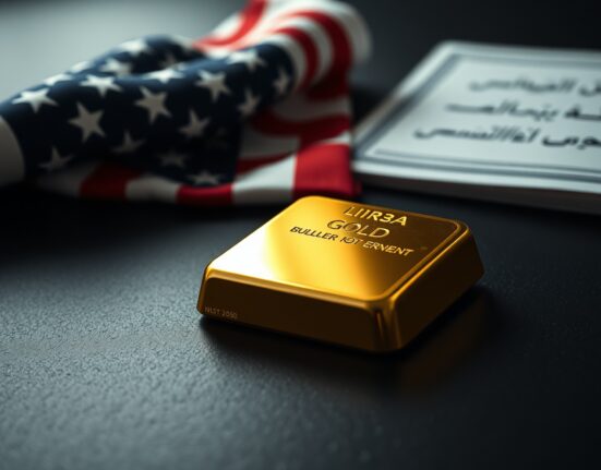 Gold bullion bar representing price surge amid US-Iran ceasefire and dollar weakness.