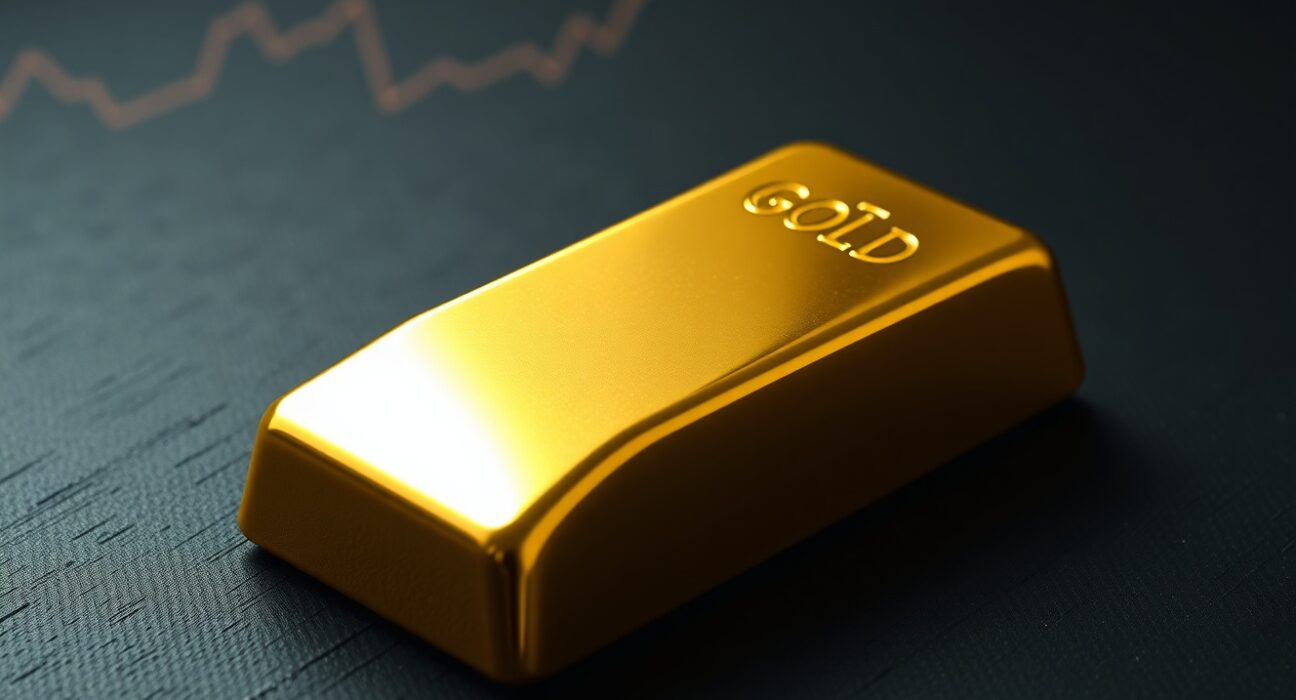 Gold bullion bar representing market price movements amid US dollar strength and Iran deal negotiations.