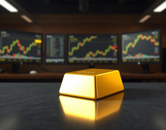 Gold bullion bar representing safe-haven asset demand amid US dollar weakness and Iran geopolitical risk.