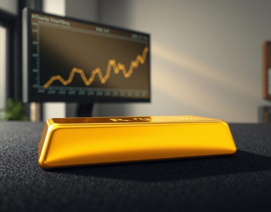 Gold bullion bar representing strong gold price performance amid geopolitical news and US dollar weakness.