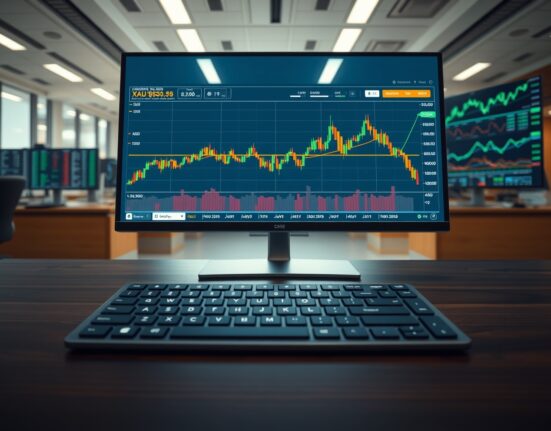 Gold price chart struggles below $5,100 as the US Dollar shows strength on a trading desk.