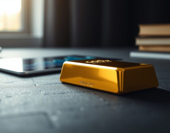 Gold bullion bar representing the rising gold price amid dollar weakness and geopolitical tension.