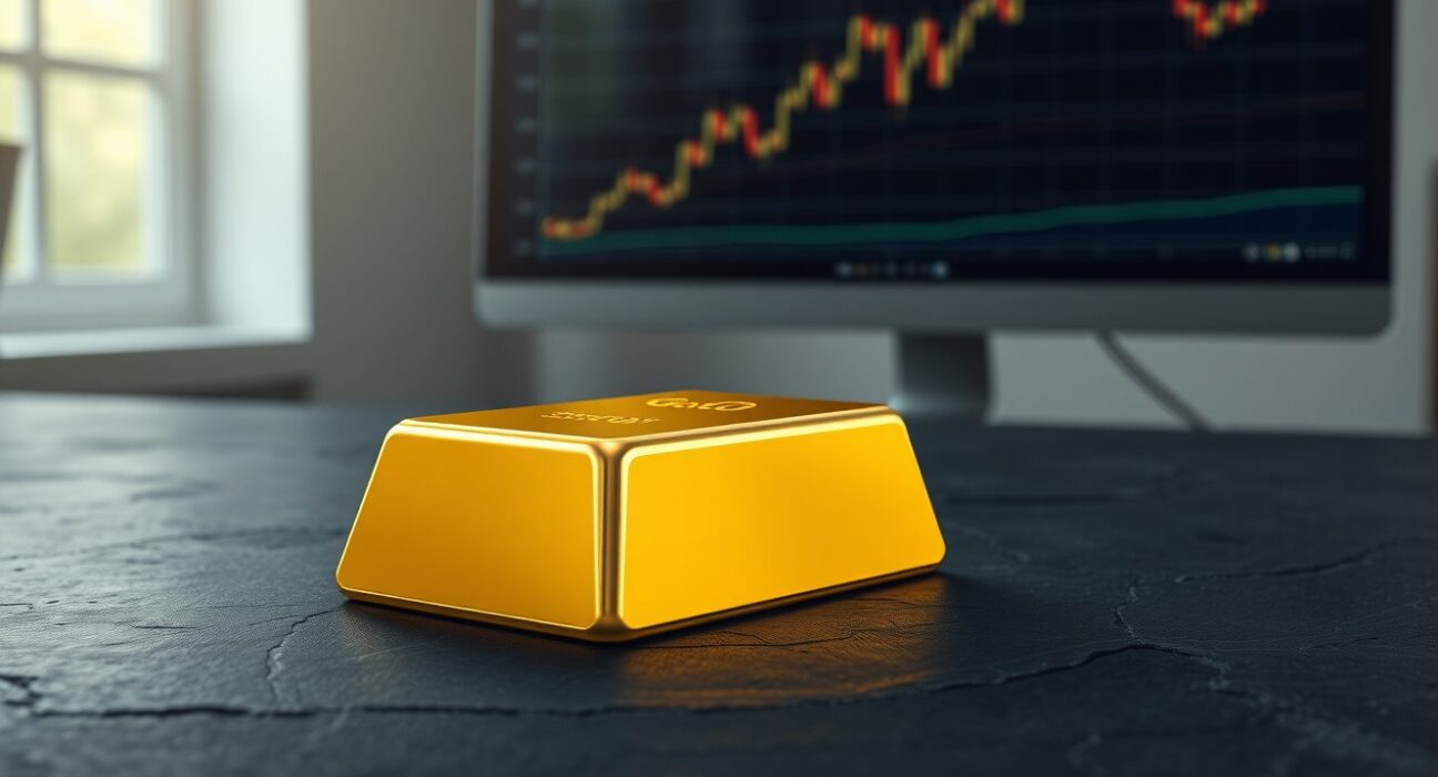 Gold bullion bar representing the surge in gold price as the US dollar weakens.