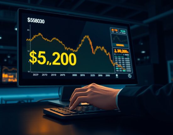 Gold price chart falling below $5,200 on a trading desk monitor ahead of US CPI data.
