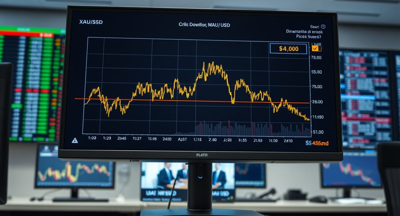Gold price chart falling as US-Iran peace talks impact the commodity market.