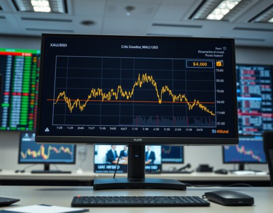 Gold price chart falling as US-Iran peace talks impact the commodity market.
