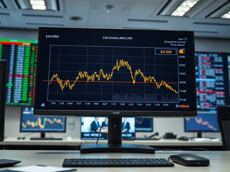 Gold price chart falling as US-Iran peace talks impact the commodity market.