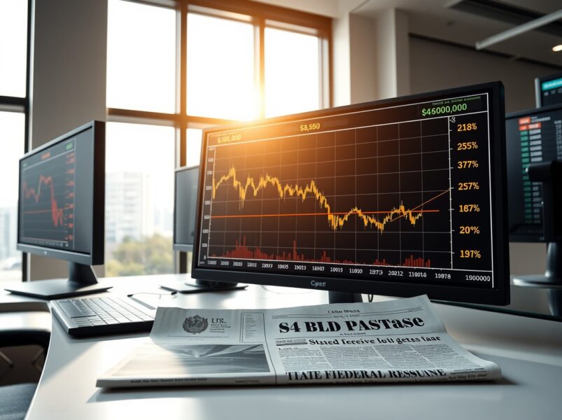 Gold price chart falling below $4,850 after Federal Reserve interest rate decision.