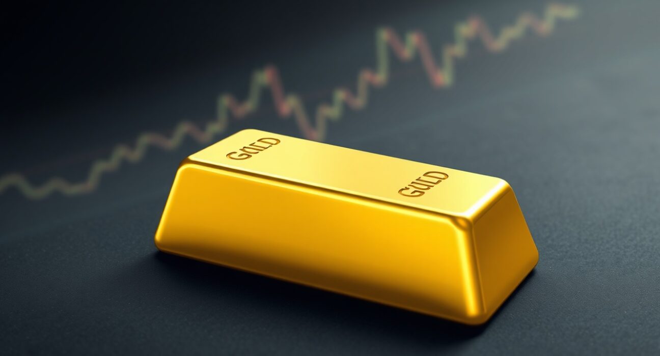 Gold bullion bar representing falling gold prices amid Federal Reserve interest rate decisions.