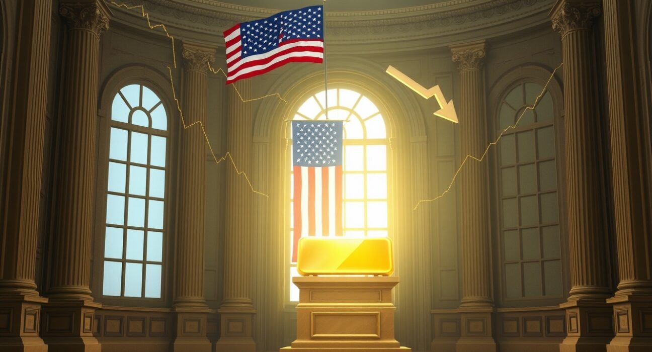 Gold price chart falling after strong US jobs data reduces Federal Reserve rate cut expectations.