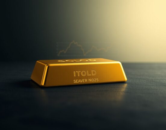 Gold bullion bar representing market price pressure from Federal Reserve policy and US Dollar strength.