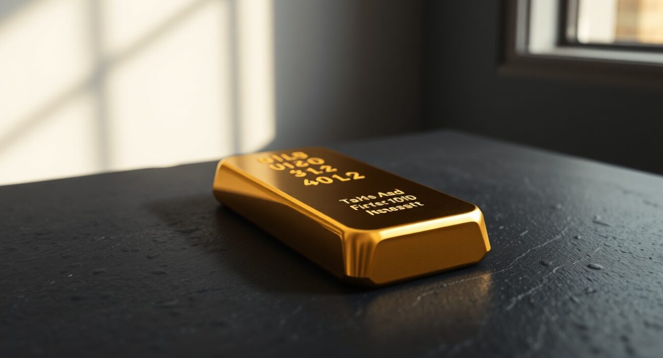 Gold bullion bar representing subdued gold price action amid fading Fed rate cut expectations.