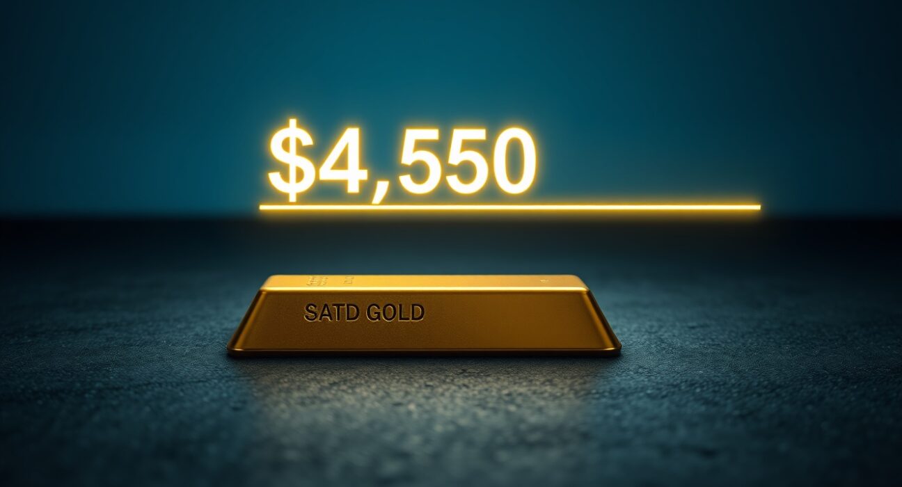 Gold price forecast chart showing $4,550 level as critical support and resistance ahead of Fed policy decision.
