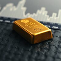 Gold bar on a trading desk with a chart in the background, representing XAU/USD price action.