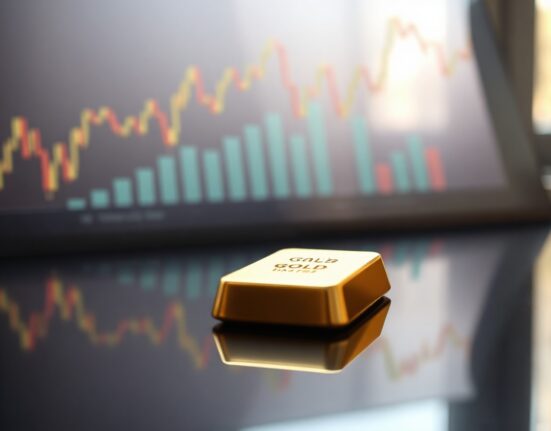 Gold bullion bar with financial charts in background, symbolizing gold price forecast ahead of US CPI data.