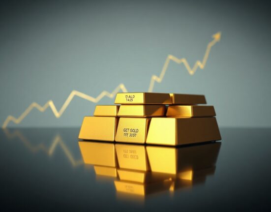 Gold bars stacked on a dark surface, representing the bullish gold price forecast near $4,400.