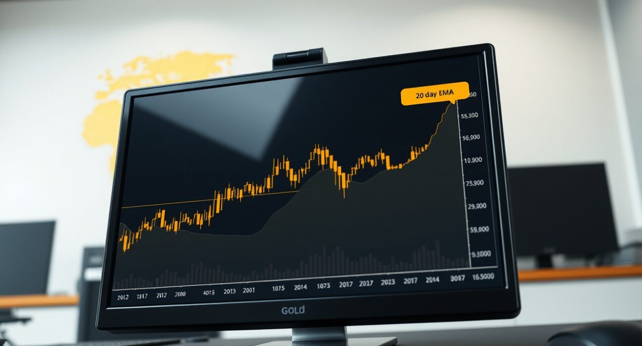 Gold price forecast chart showing the 20-day EMA barrier amid Trump Iran deadline tensions.