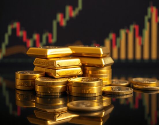 Gold bars and coins reflecting light, symbolizing stability during NFP week