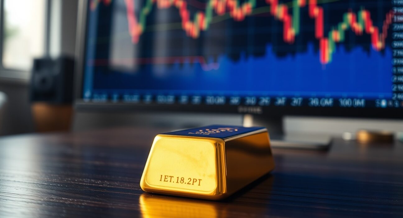 Gold bar near financial chart display representing gold price forecast and PCE inflation data analysis
