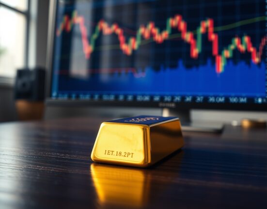 Gold bar near financial chart display representing gold price forecast and PCE inflation data analysis