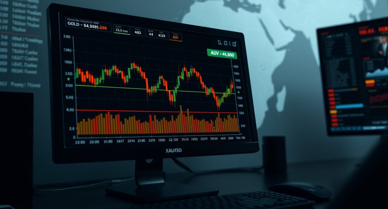 Gold price forecast chart showing XAU/USD trading below $4,850 amid US-Iran diplomatic talks.