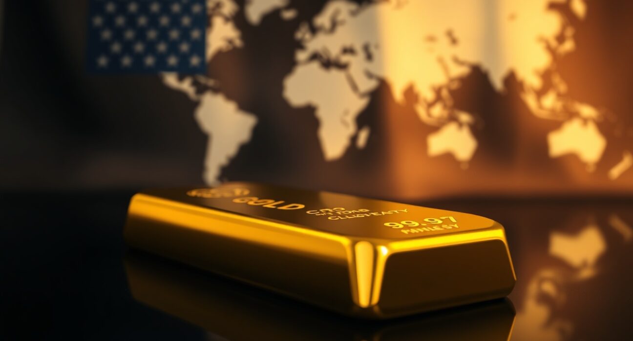 Close-up of a polished gold bar on a dark surface, representing the gold price forecast and market analysis.