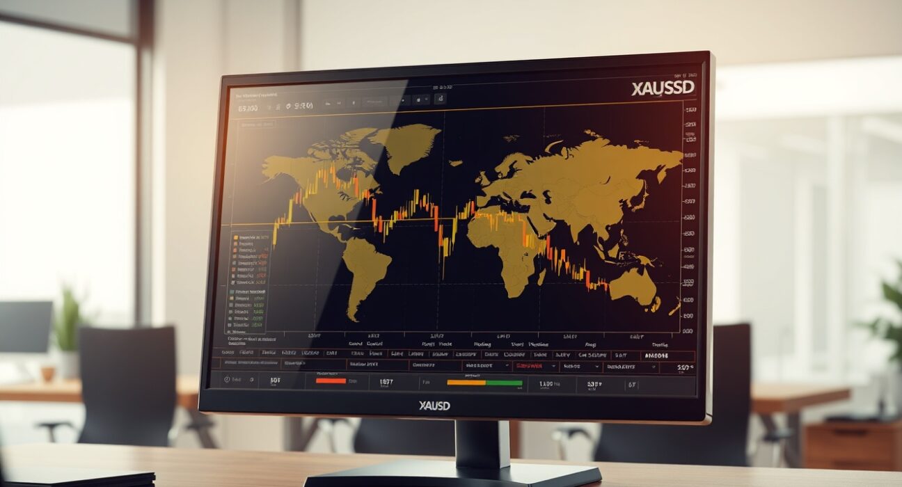 Gold price forecast chart showing XAU/USD decline amid Middle East tensions on a trading terminal.