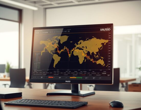 Gold price forecast chart showing XAU/USD decline amid Middle East tensions on a trading terminal.