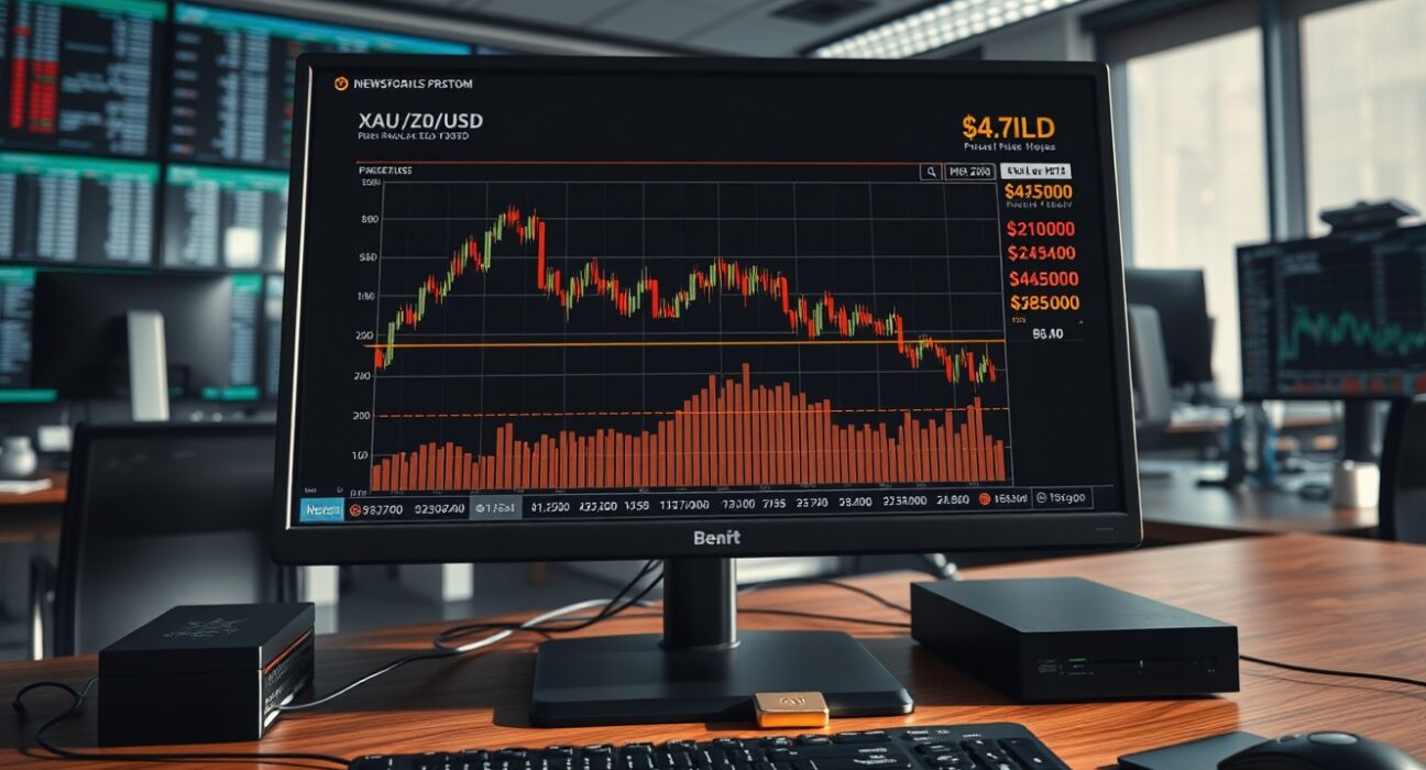 Gold price forecast analysis showing XAU/USD trading chart below $4,800 amid US Dollar strength.
