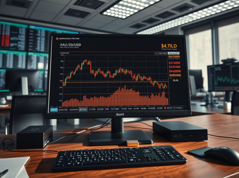 Gold price forecast analysis showing XAU/USD trading chart below $4,800 amid US Dollar strength.