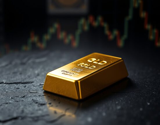 Gold price forecast analysis with bullion bar representing XAU/USD market volatility amid geopolitical risk.