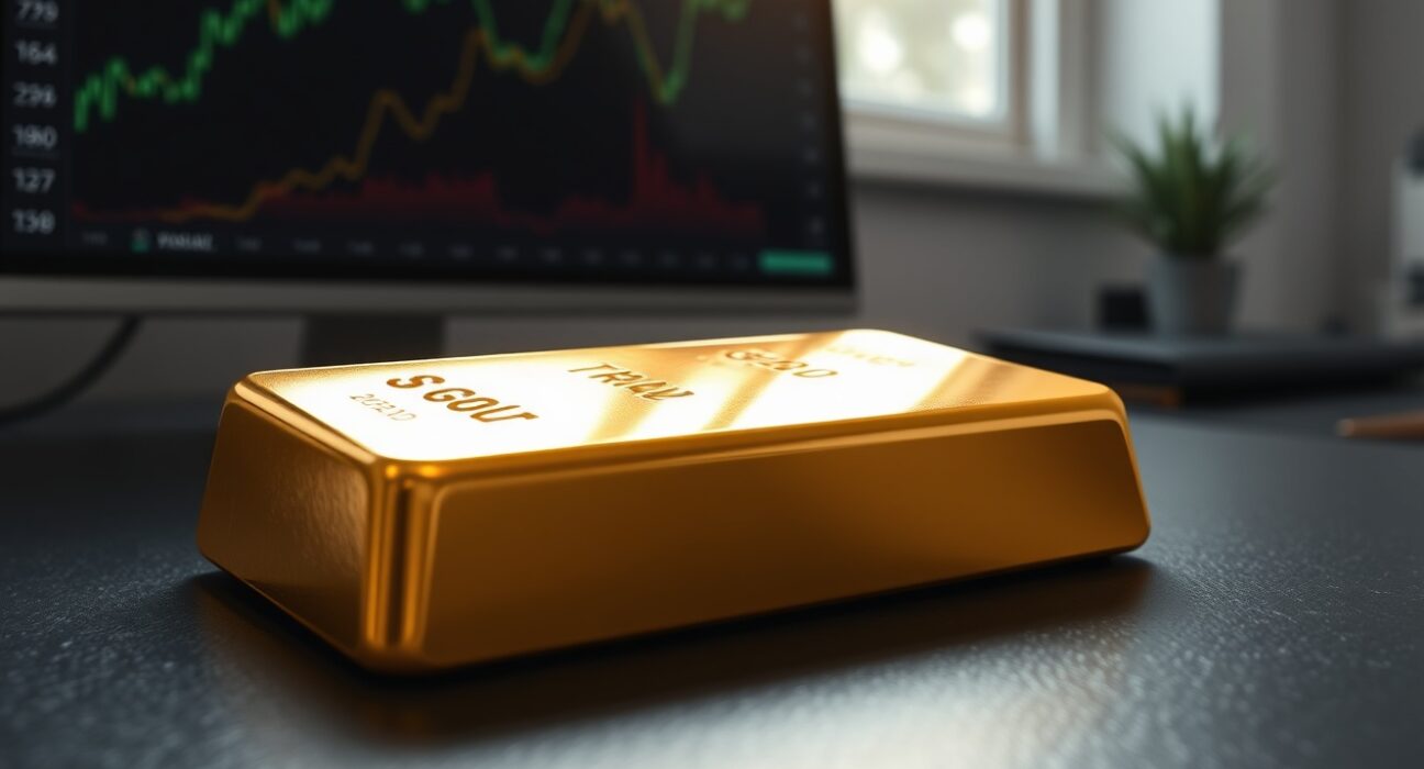 Gold bullion bar representing price gains amid dollar weakness and PPI data analysis.