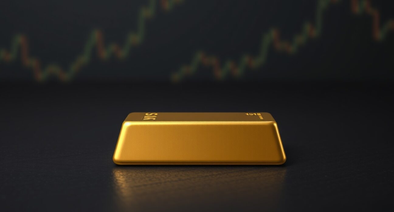 Gold bullion bar representing stable gold price amid Federal Reserve policy headwinds.