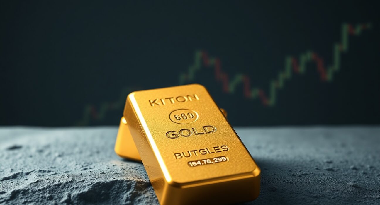 Gold bullion bar representing market struggle amid geopolitical and Federal Reserve policy pressures.