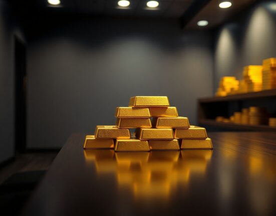 Stacked gold bars on a dark surface representing India's gold market and price changes.