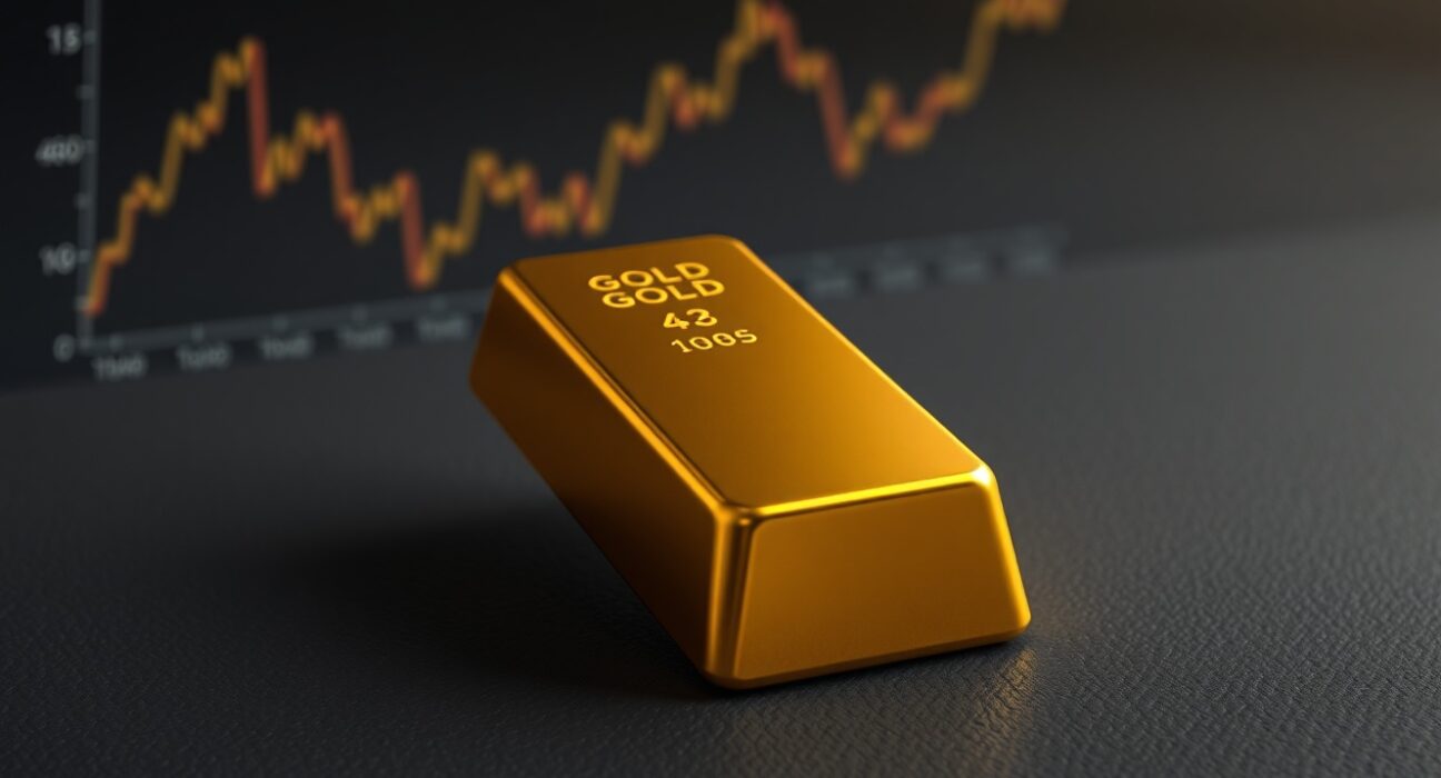 Gold bullion bar representing depressed gold prices amid inflation and Federal Reserve policy concerns.