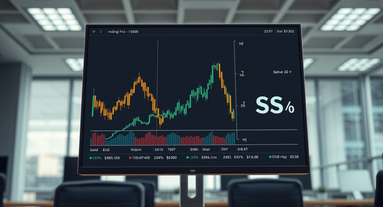 Gold price chart falling as oil and US Dollar charts rise on Iran deal uncertainty.